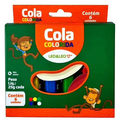 Cola Escolar Colorida - Leo&Leo 25g - 6 Cores